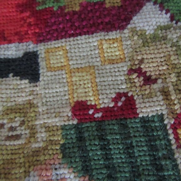Red & green vintage needlepoint Christmas 14" stocking - Santa, toys and tree - Picture 5 of 7